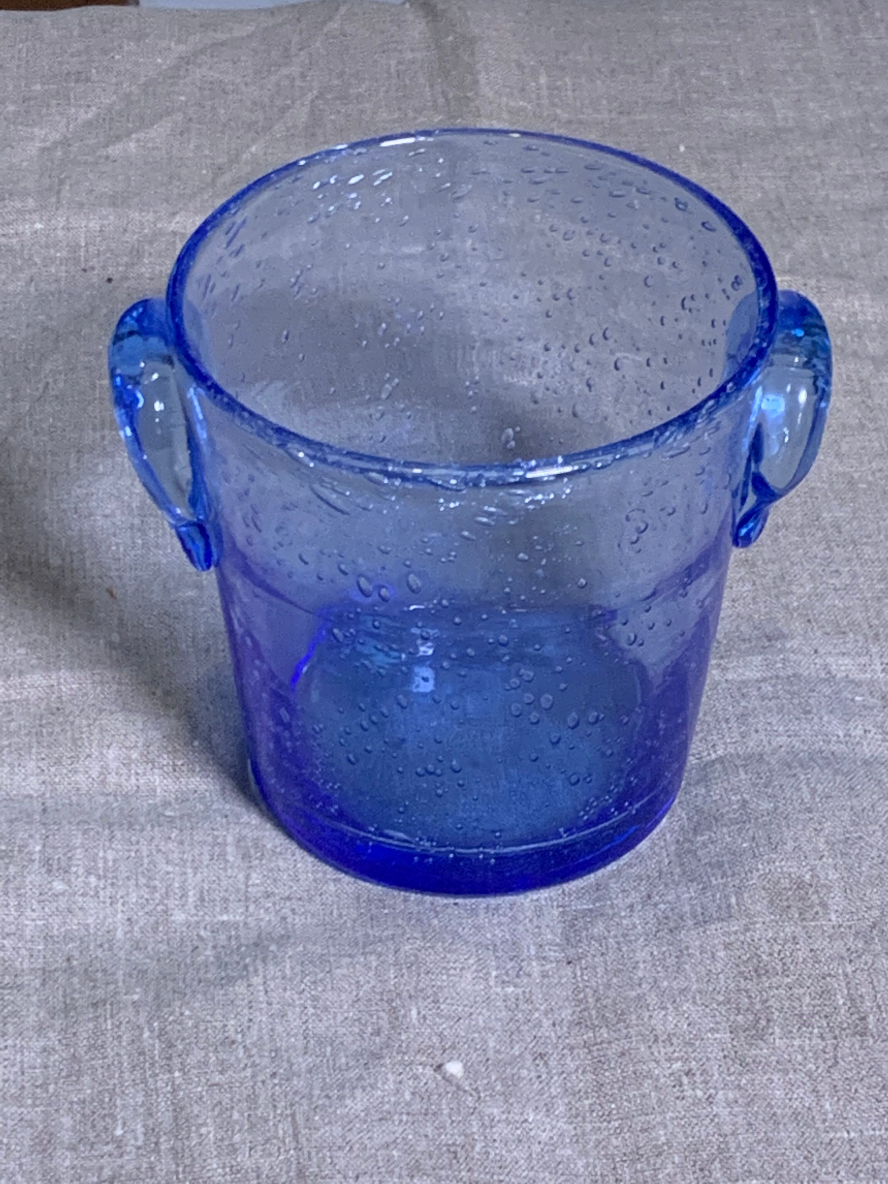 Blown glass ice bucket and lavender blue bubble from the Biot glassworks