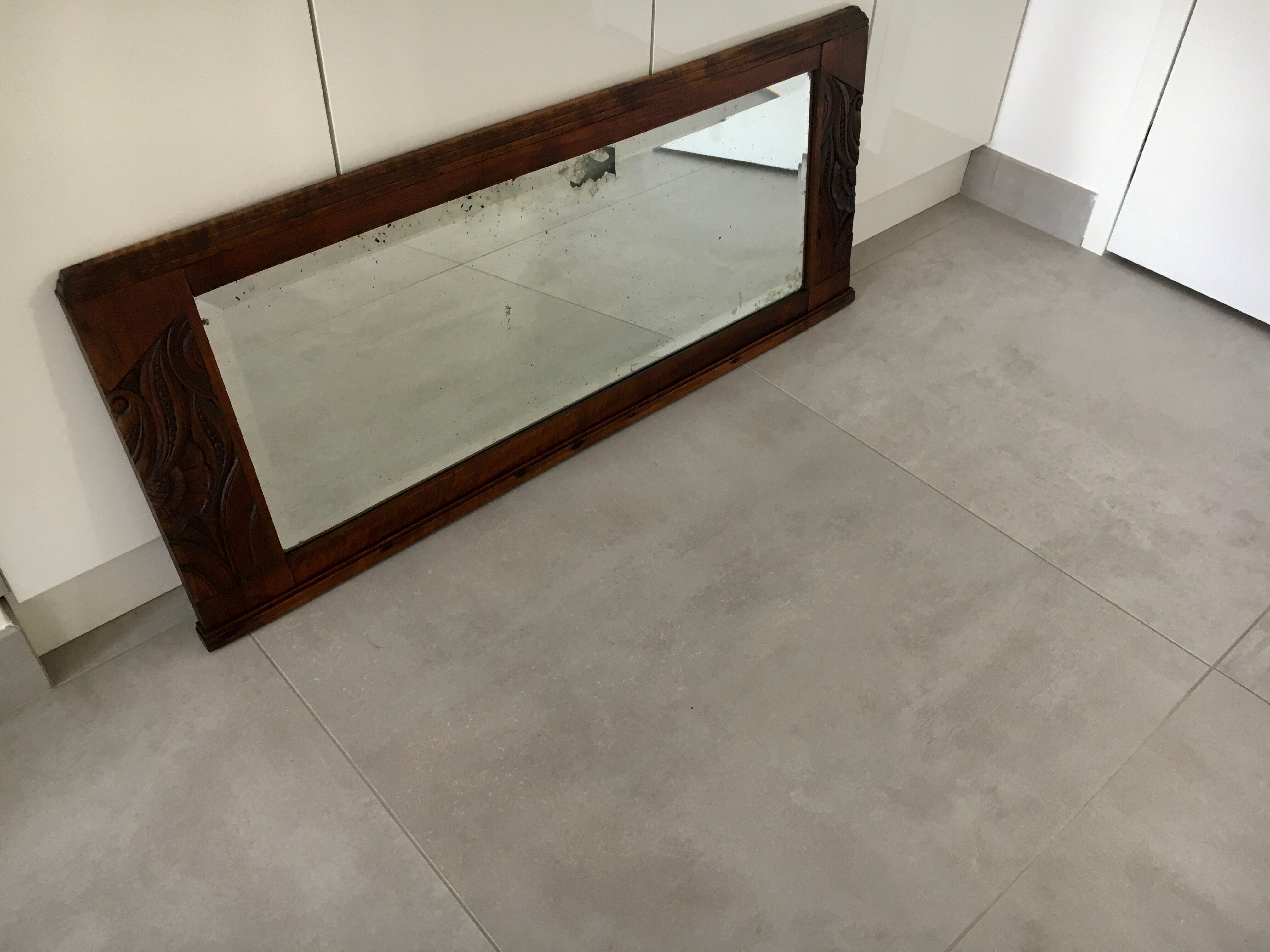 Large vintage mirror 40s oak frame 103x42cm