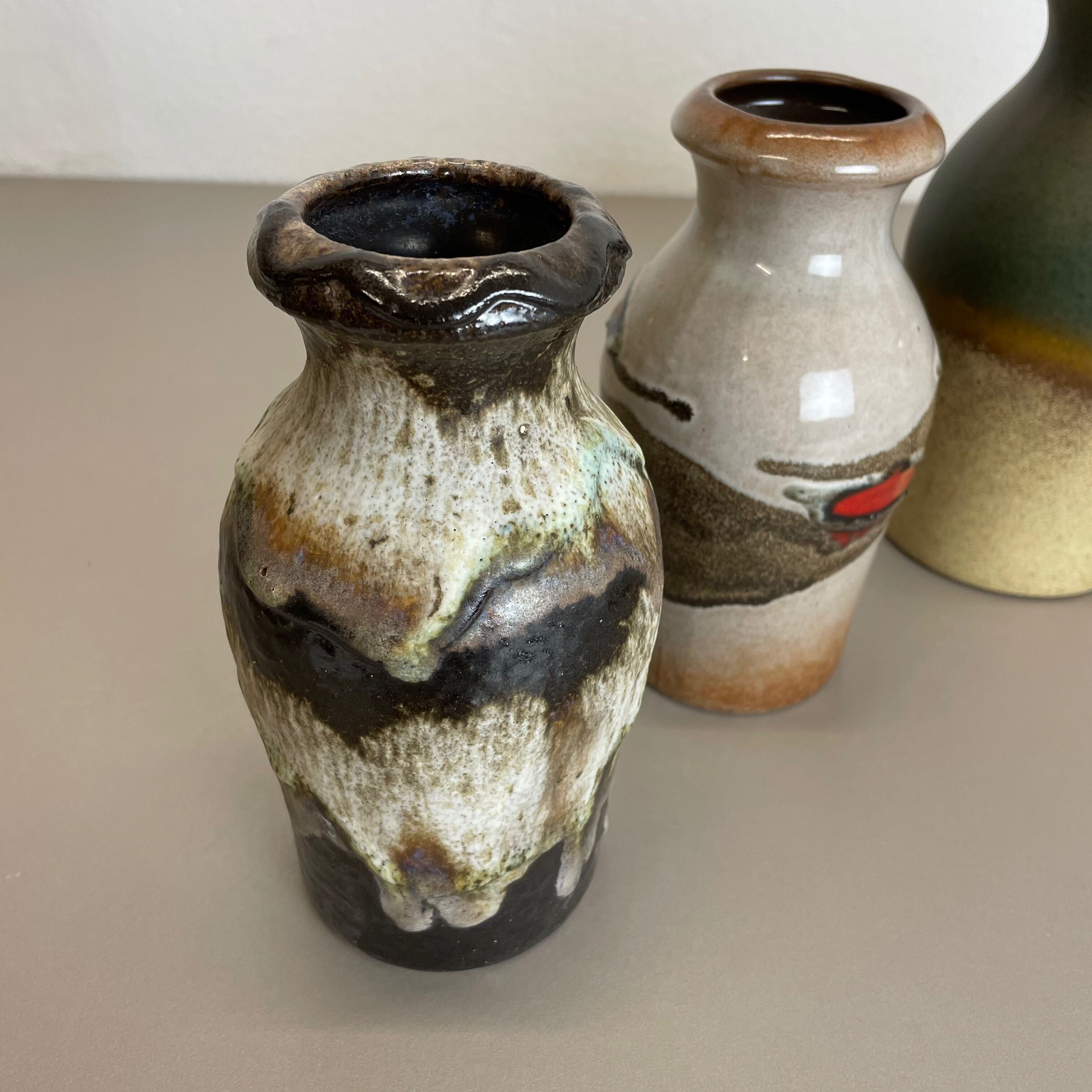Set of Five Vintage Pottery Fat Lava Vases Made by Scheurich, Germany, 1970s