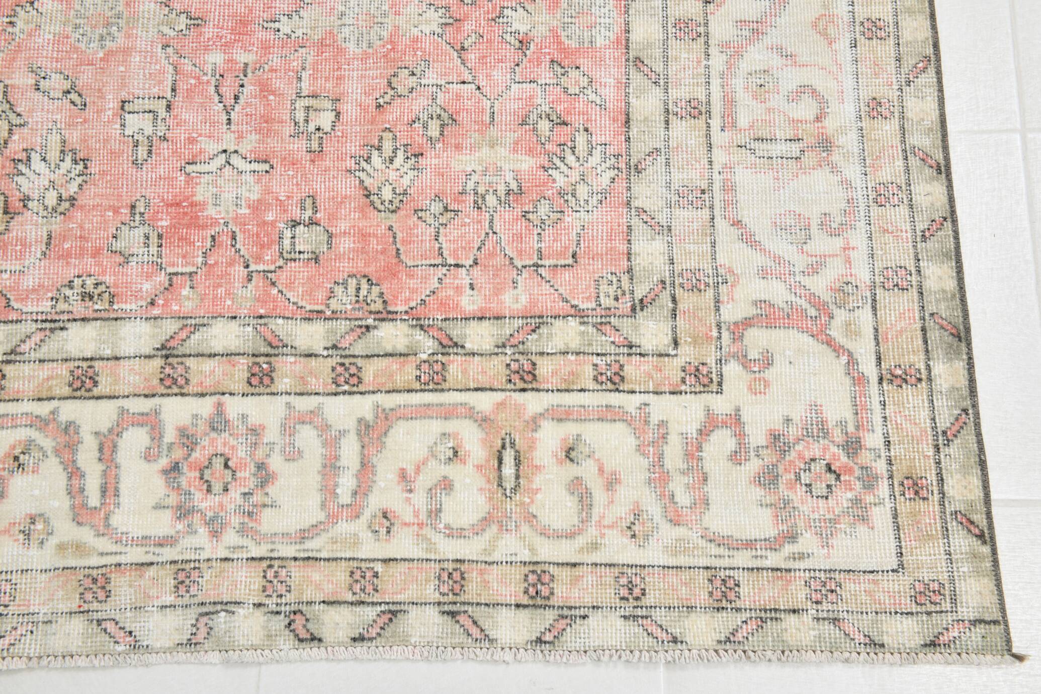 Tapis vintage surdimensionné en laine fait main, couleur pêche pâle, 7 x 11 cm, 219 x 338 cm
