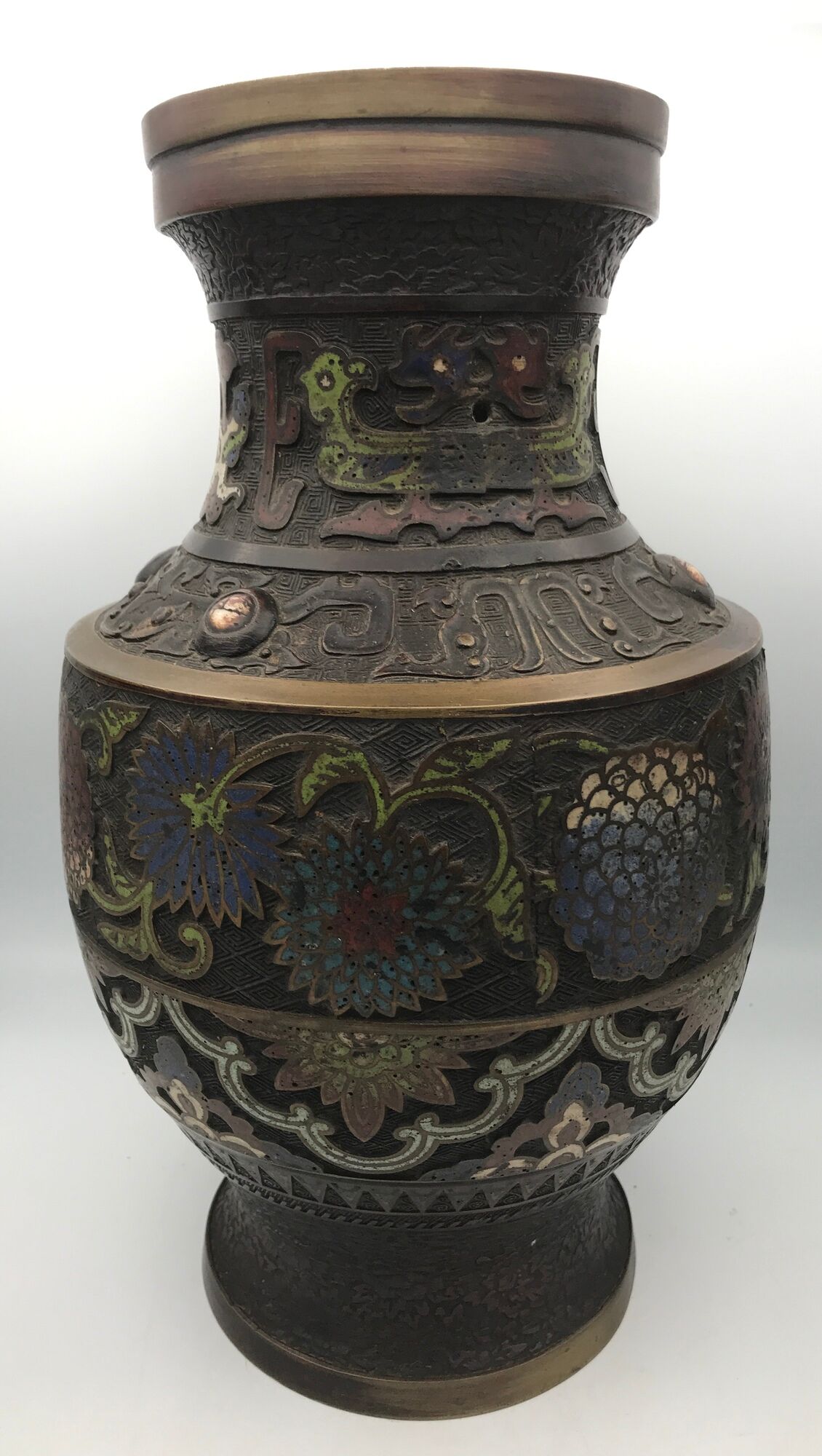 Asian cloisonné bronze vase with floral decoration, 19th century