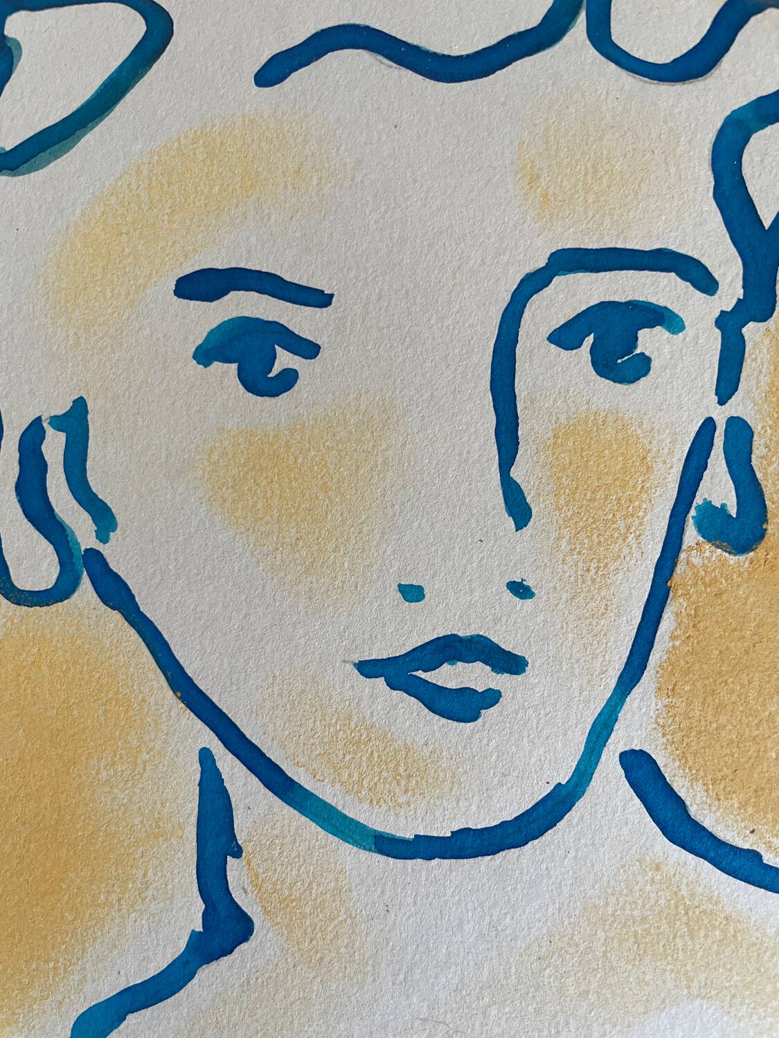 Signed painting in Chinese ink and pastel, “art deco” female portrait