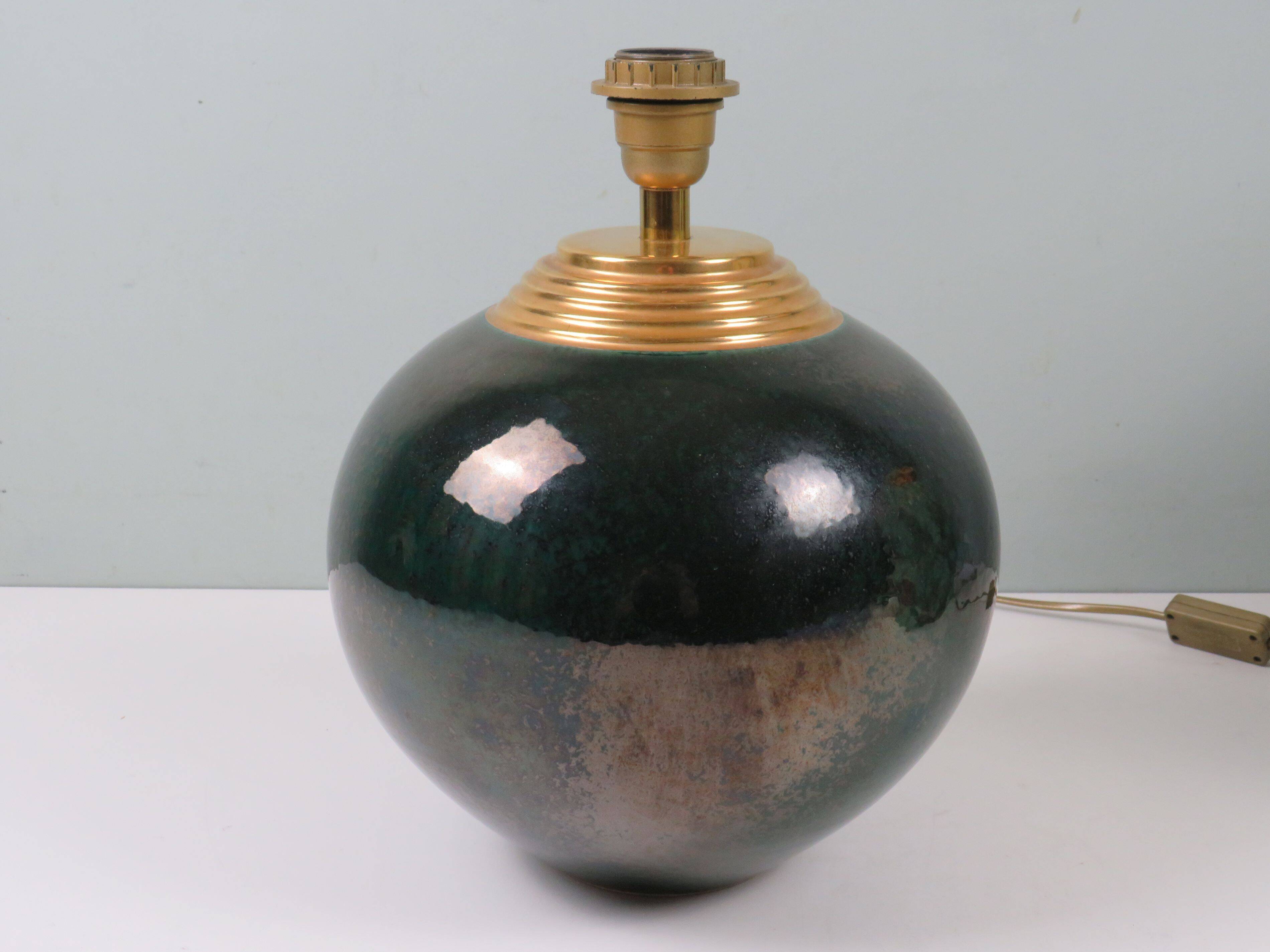 Vintage table lamp signed Louis Drimmer, glazed ceramic & lampshade