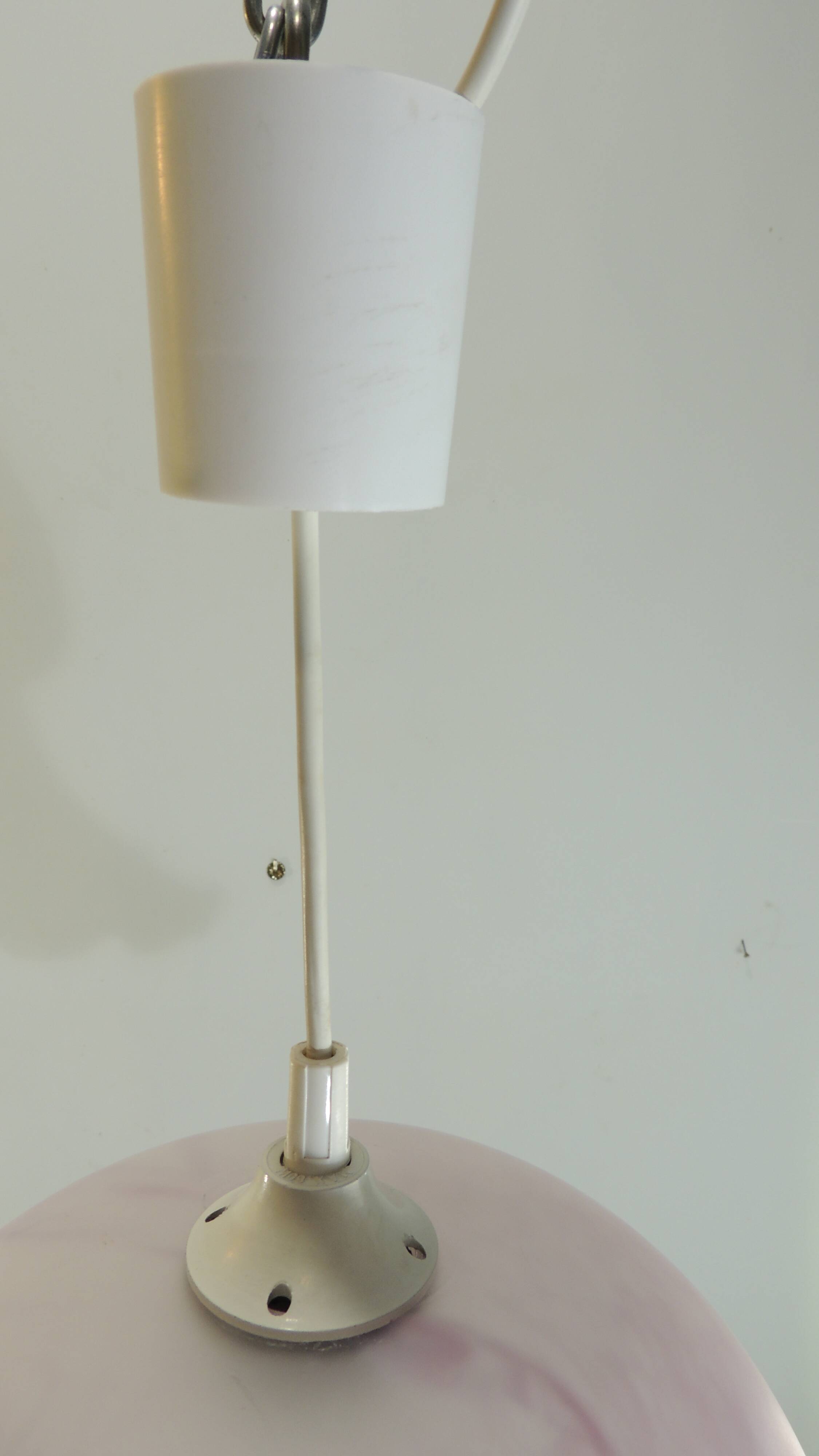 White and pink frosted glass pendant light/Vintage/1970s