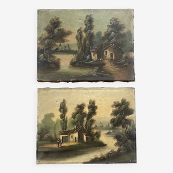 Lot of 2 old oils on canvas