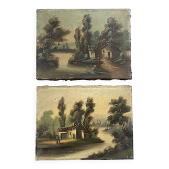 Lot de 2 huiles sur toile anciennes