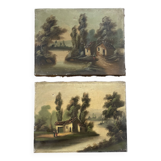 Lot of 2 old oils on canvas