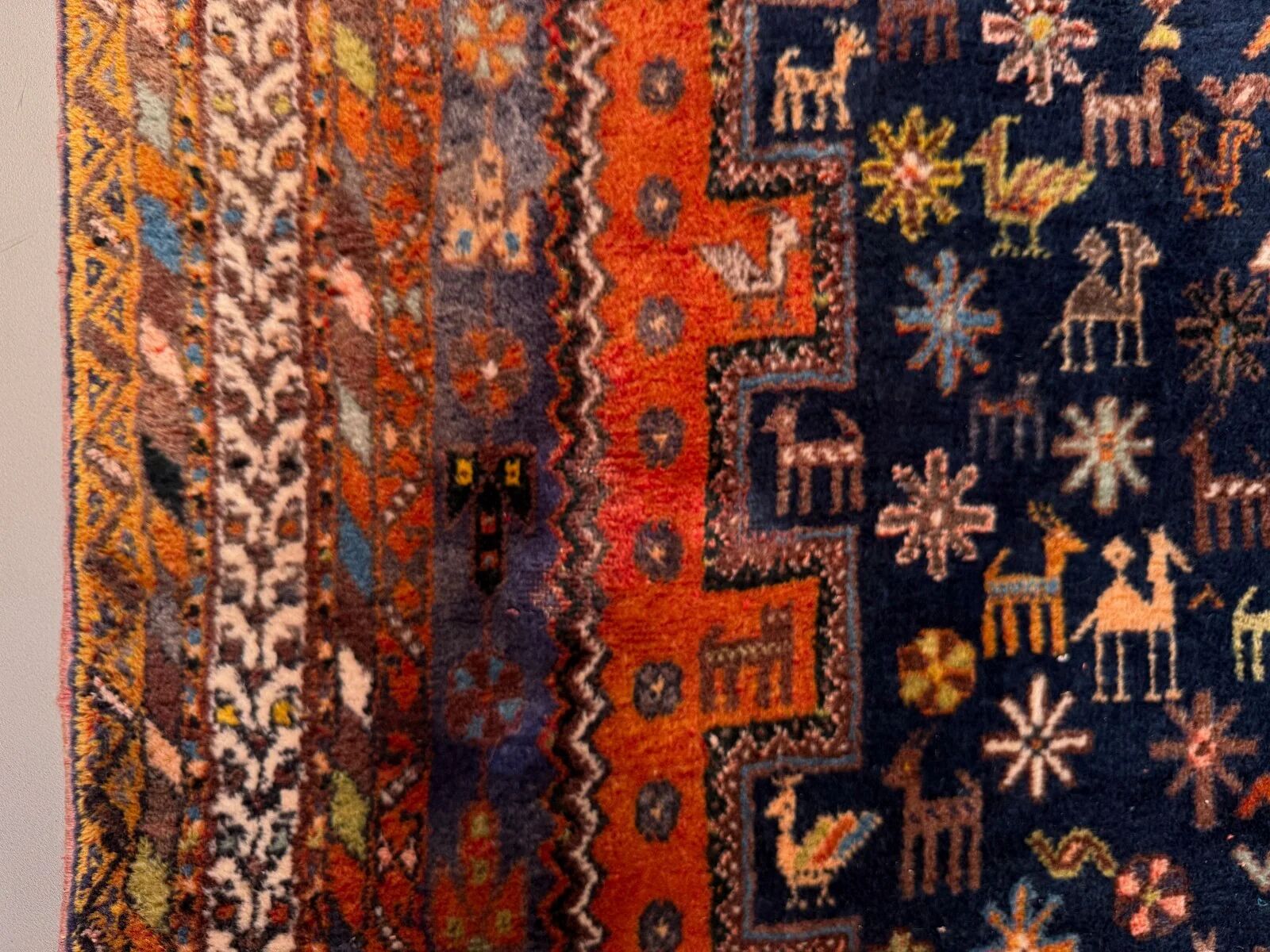 Vintage tribal rug 170x240 cm, wool oriental handmade rug large 2553