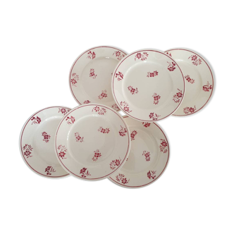 Assiettes plates anciennes X6 modèle floral de la manufacture française de Badonviller
