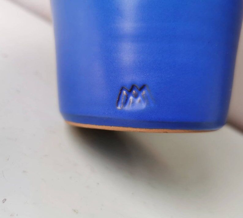 Blue vase in vintage earthenware, 80s