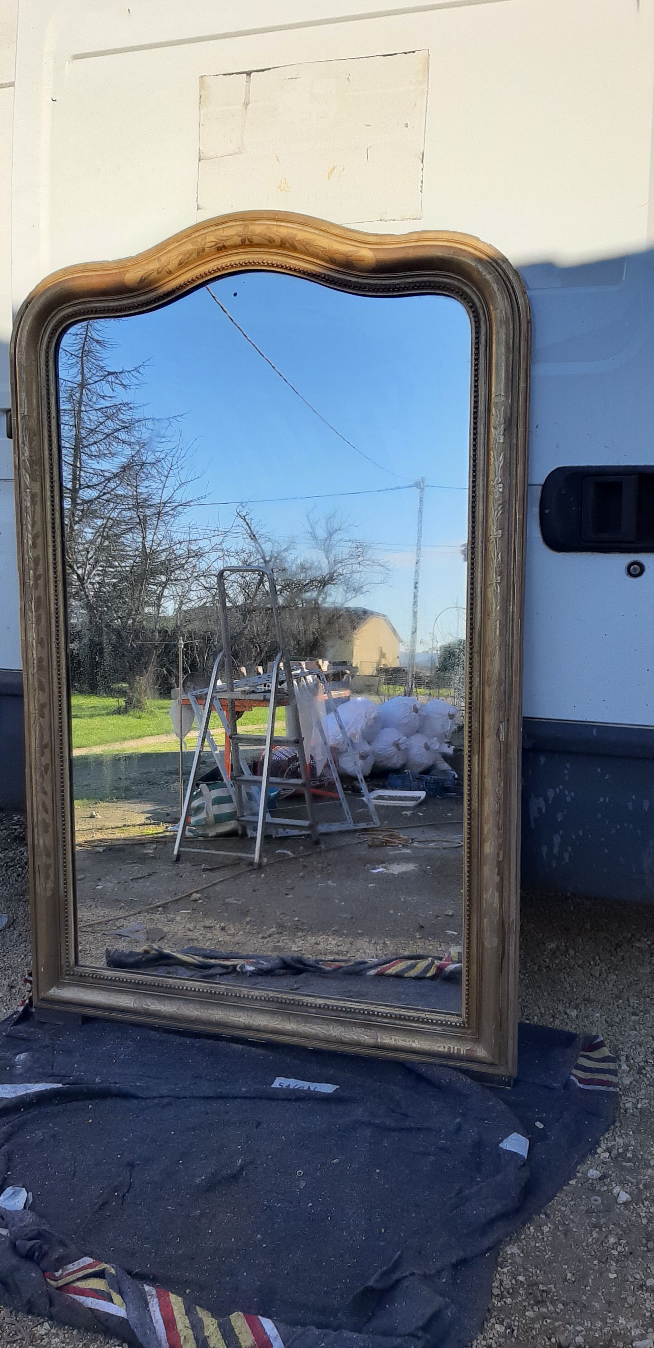 Mirror 19th , Wood and gilded stuk