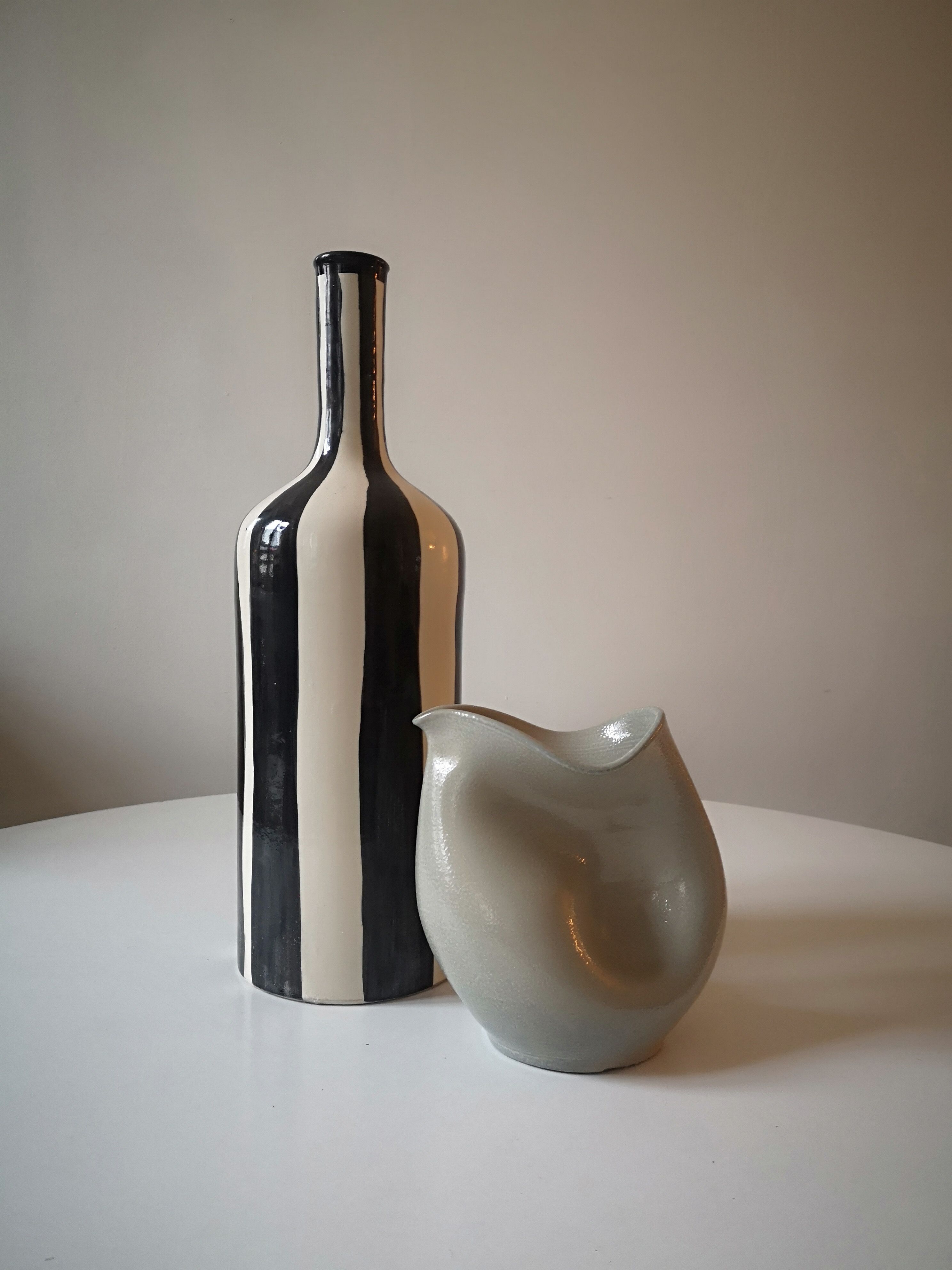 Handmade glazed ceramic vase, graphic design