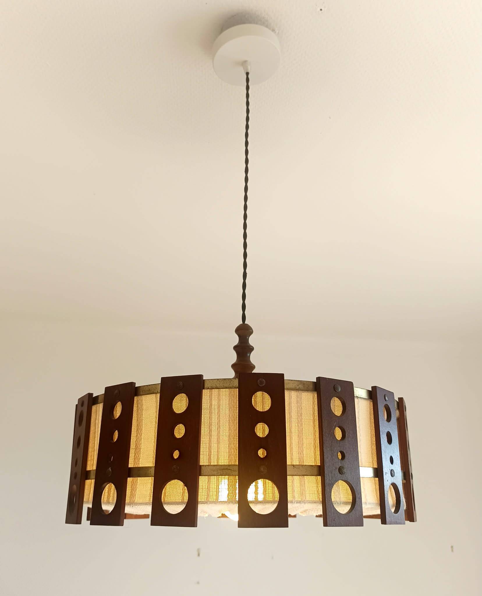 Suspension scandinave teck et tissu vers 1960