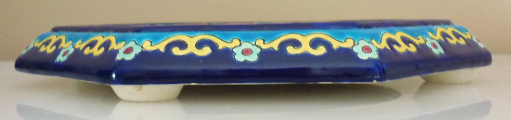 Glazed ceramic trivet, Longwy enamels, art deco