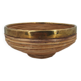 Circular rattan presentation cup rimmed with brass 1960/70 DLG Gabriella Crespi