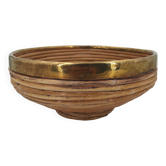 Circular rattan presentation cup rimmed with brass 1960/70 DLG Gabriella Crespi