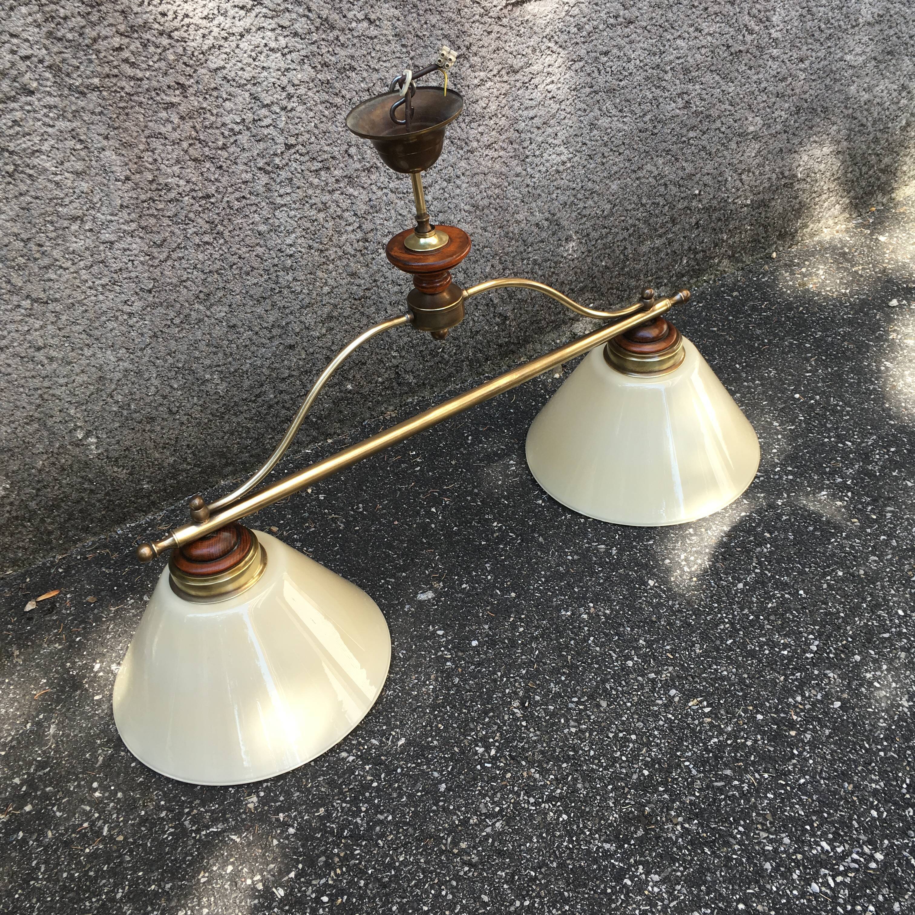 Suspension double en verre conique laiton et bois