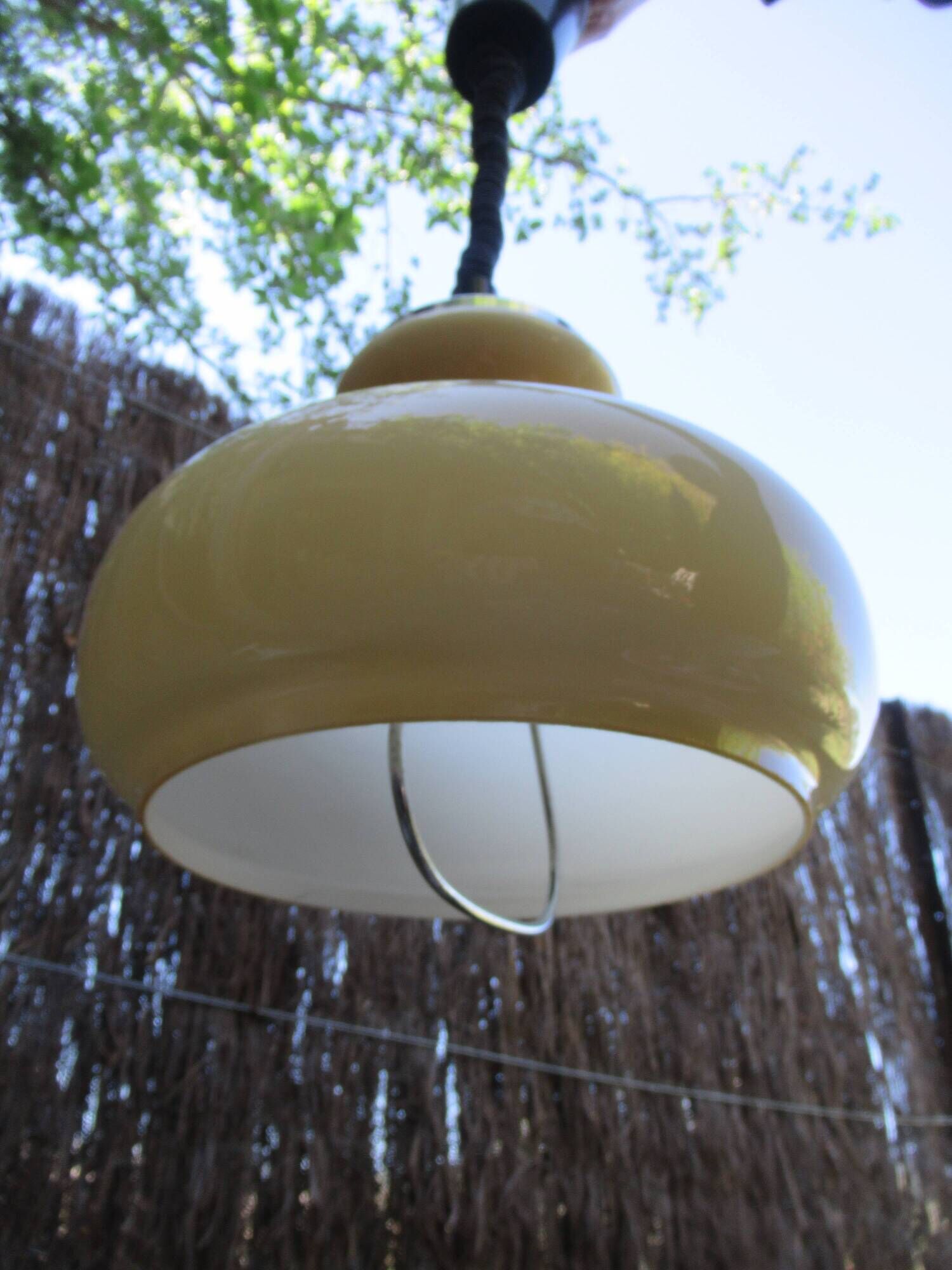 Vintage suspension lamp monte et baisse volvit and opaline yellow glass