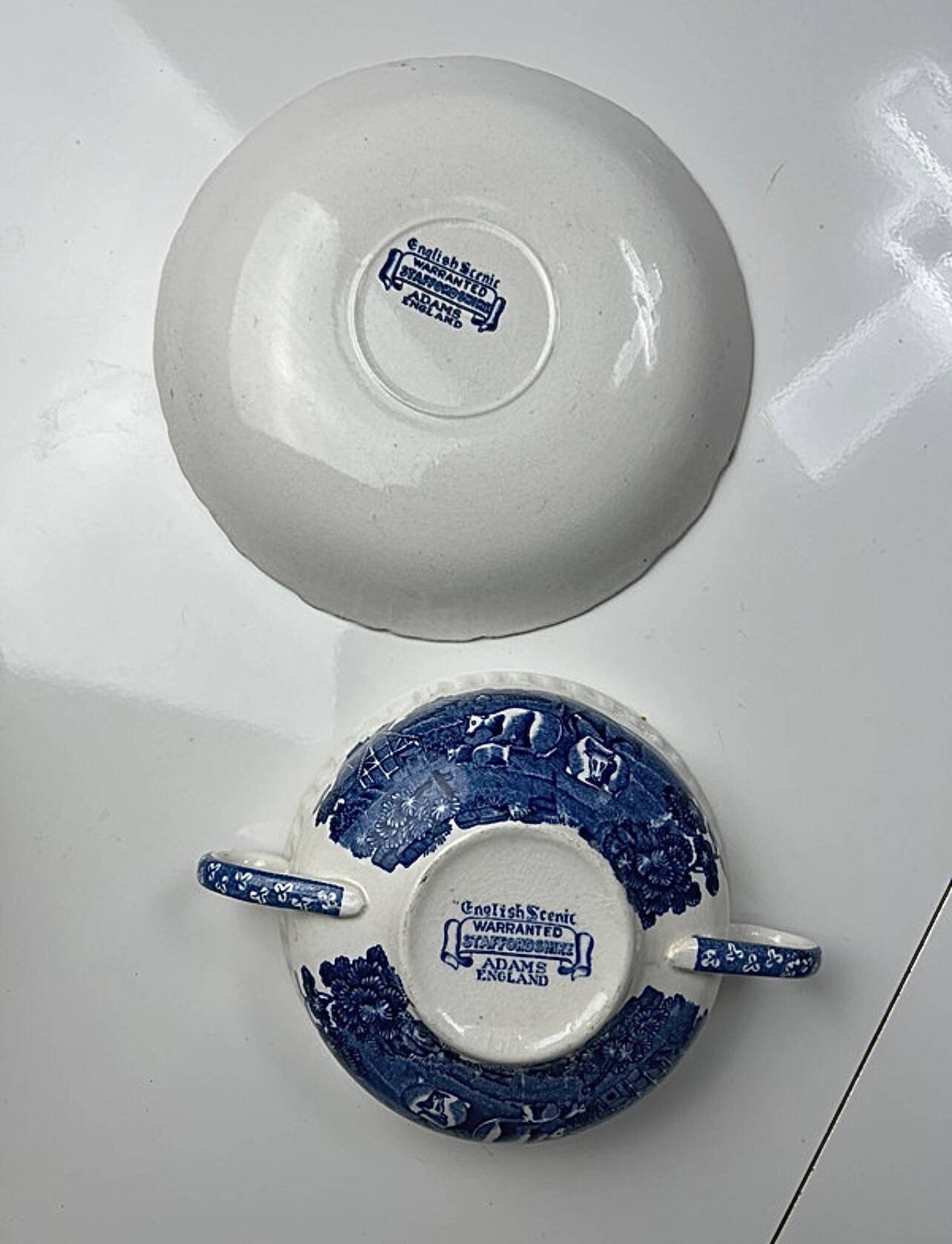 Adams English Scenic dish and bowl with handles