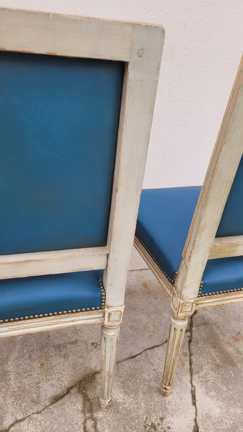 Pair of antique Louis XVI style chairs with patina