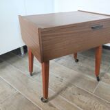 Travailleuse à roulettes table d'appoint pieds compas vintage made in Germany