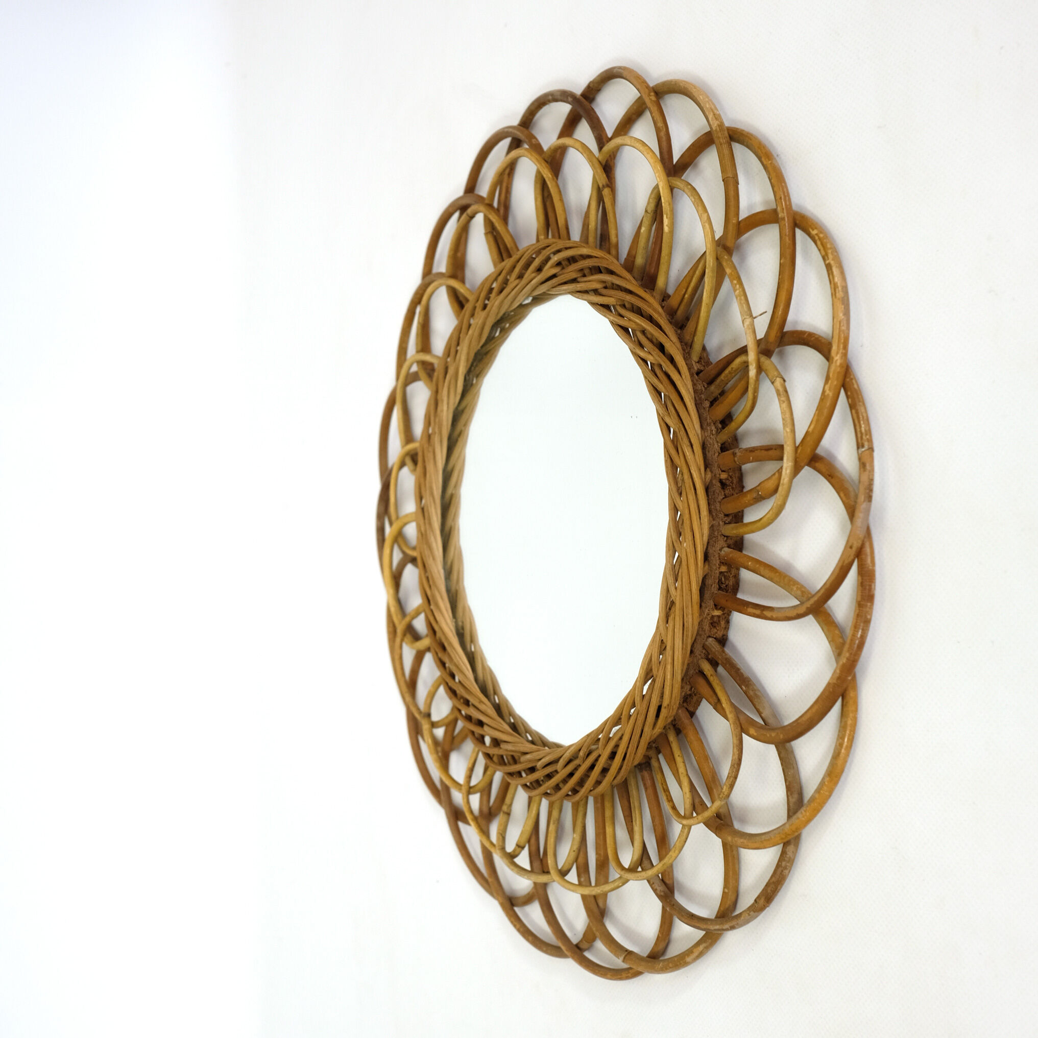 Rattan flower mirror, 1960s, 42 cm.