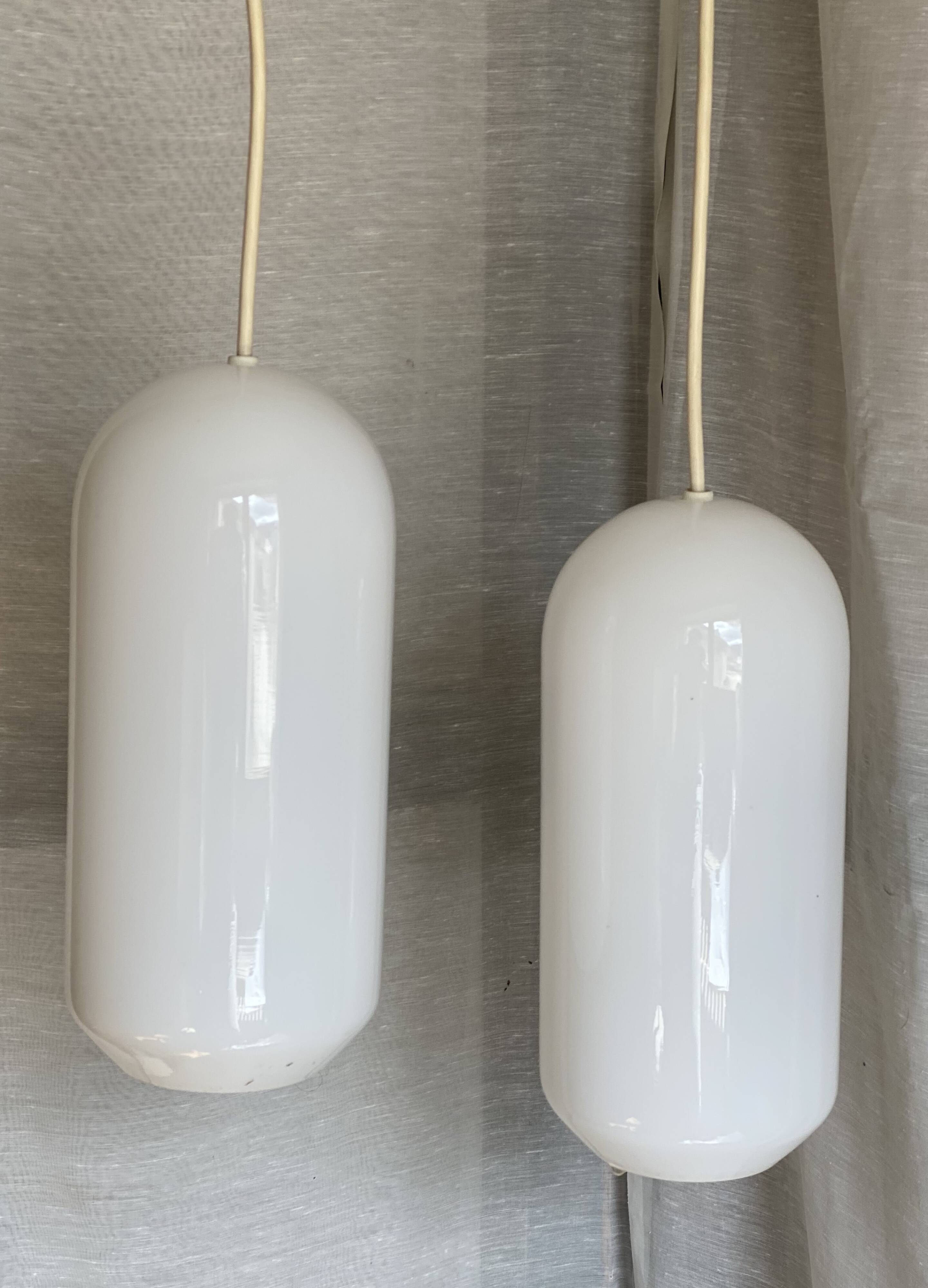 Vintage 1970 opaline suspension pair cigar shape