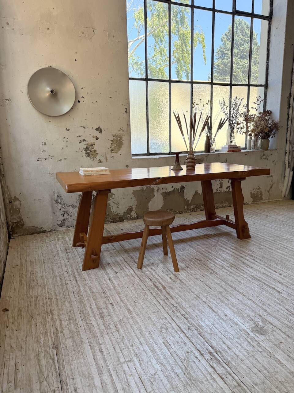 Aranjou farmhouse table in blond elm, 1950s