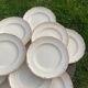 12 white old flat plates with brown fillet