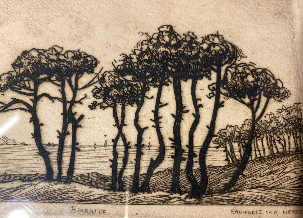 Old engraving, Biarritz, the 20th century love bedroom