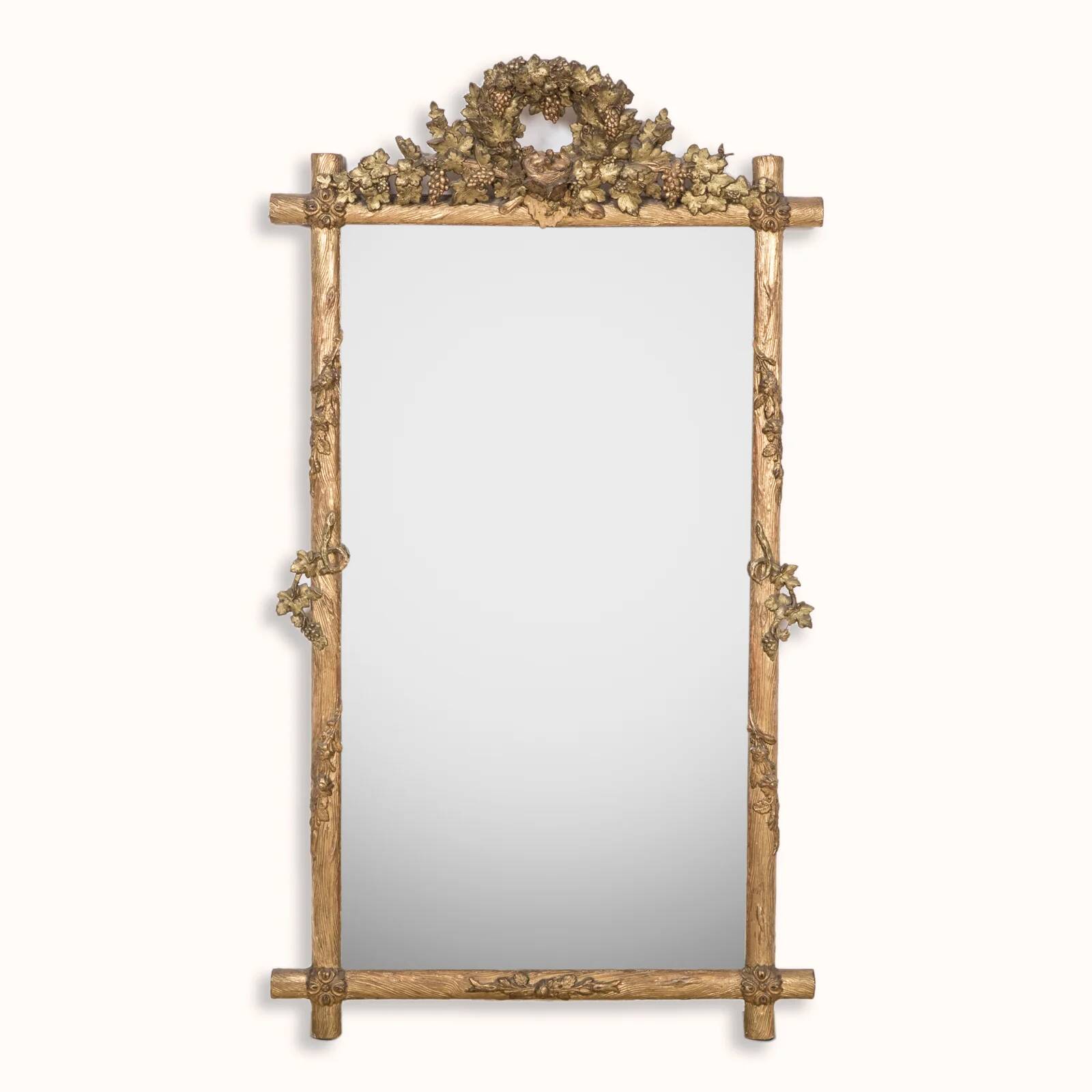 Antique faux wood mirror with bird's nest, 19th century