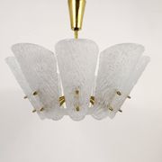 J. T. Kalmar Mid-Century Brass Suspension, Textured White Glass, 1950s