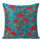 Silk Embroidered Mushroom Pattern Cushion Cover. Blue Throw Pillow Case. Traditional Accent Pillow