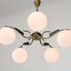 Mid-Century Modern Italian Brass and Opaline Chandelier, 1960