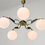 Mid-Century Modern Italian Brass and Opaline Chandelier, 1960