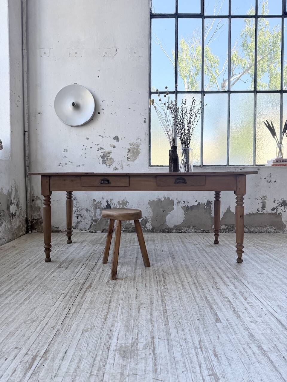Bistro farmhouse table cherry wood turned legs 180cm
