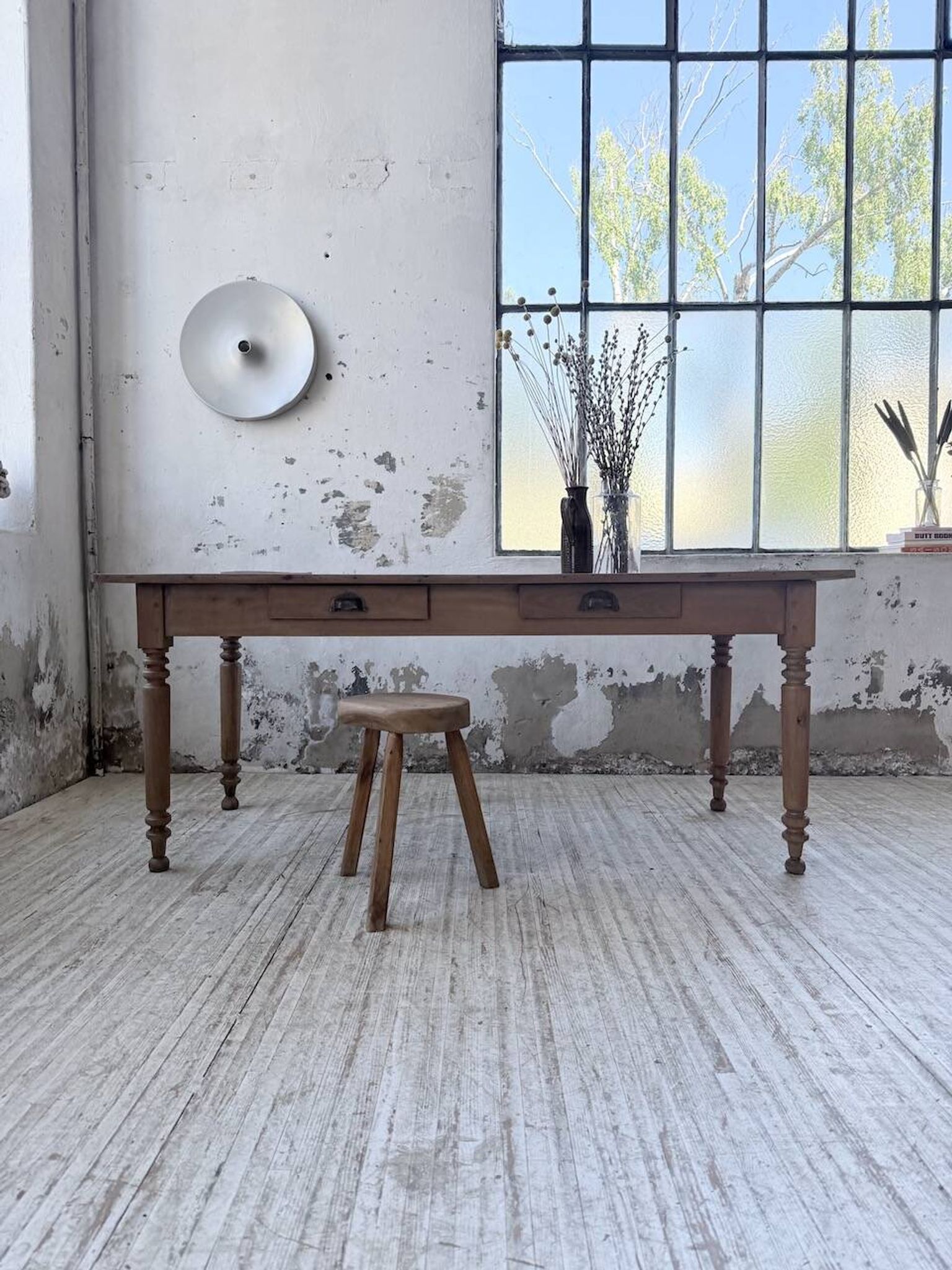 Bistro farmhouse table cherry wood turned legs 180cm