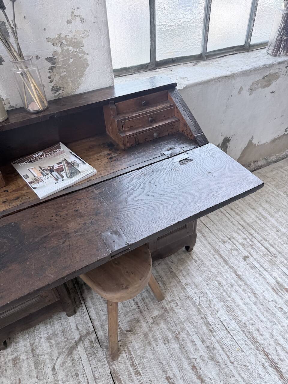 Bureau secrétaire chêne art populaire XIXème