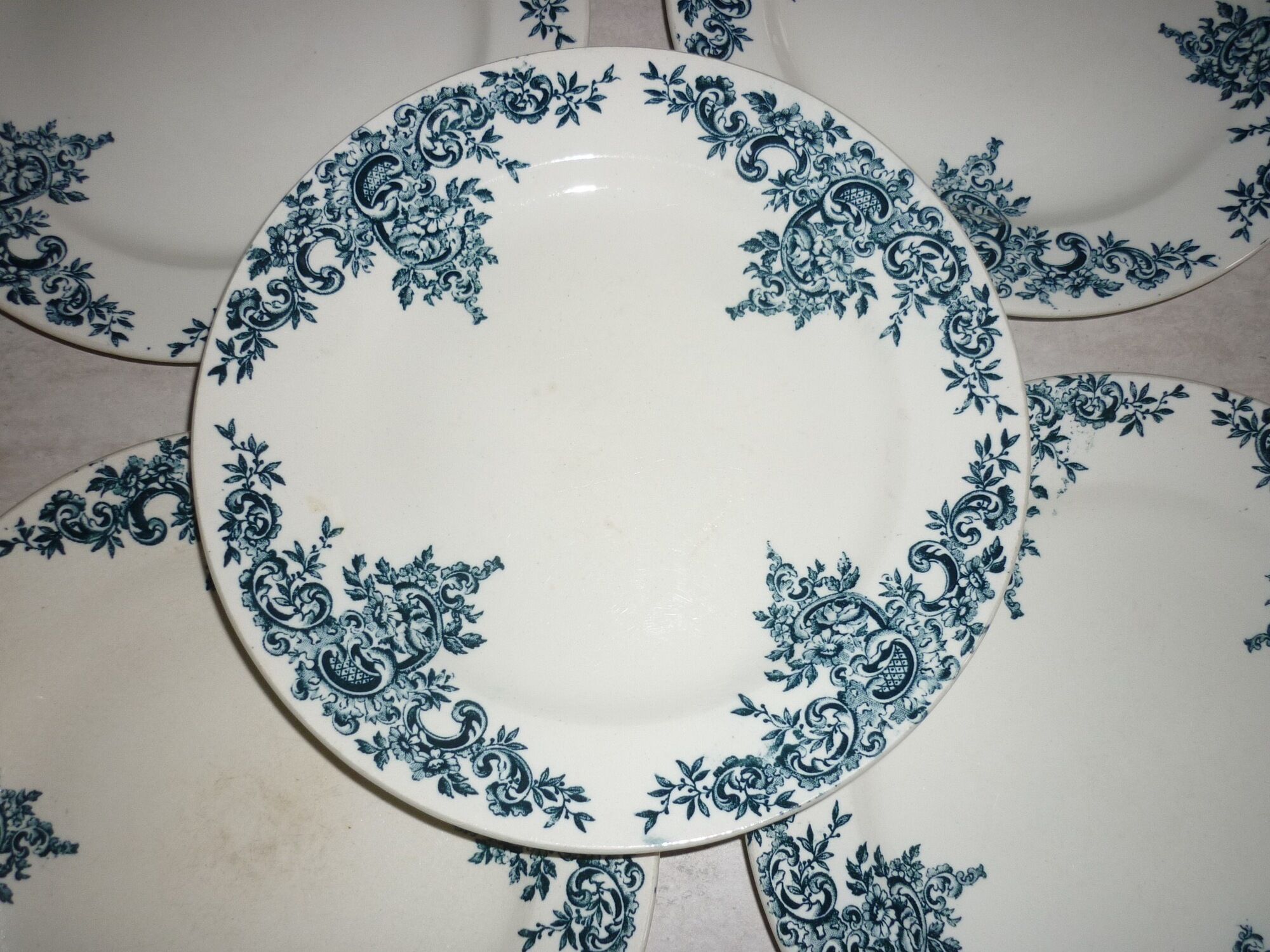 Set of 6 antique earthenware plates with blue and white decoration