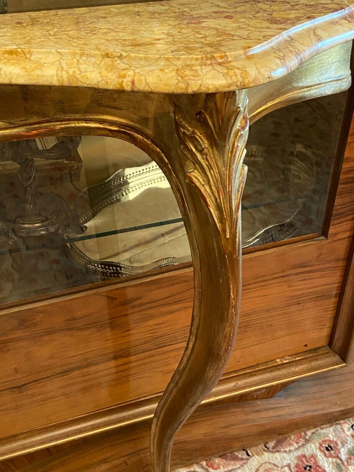 Wall console in gilded wood marble top Louis XV style