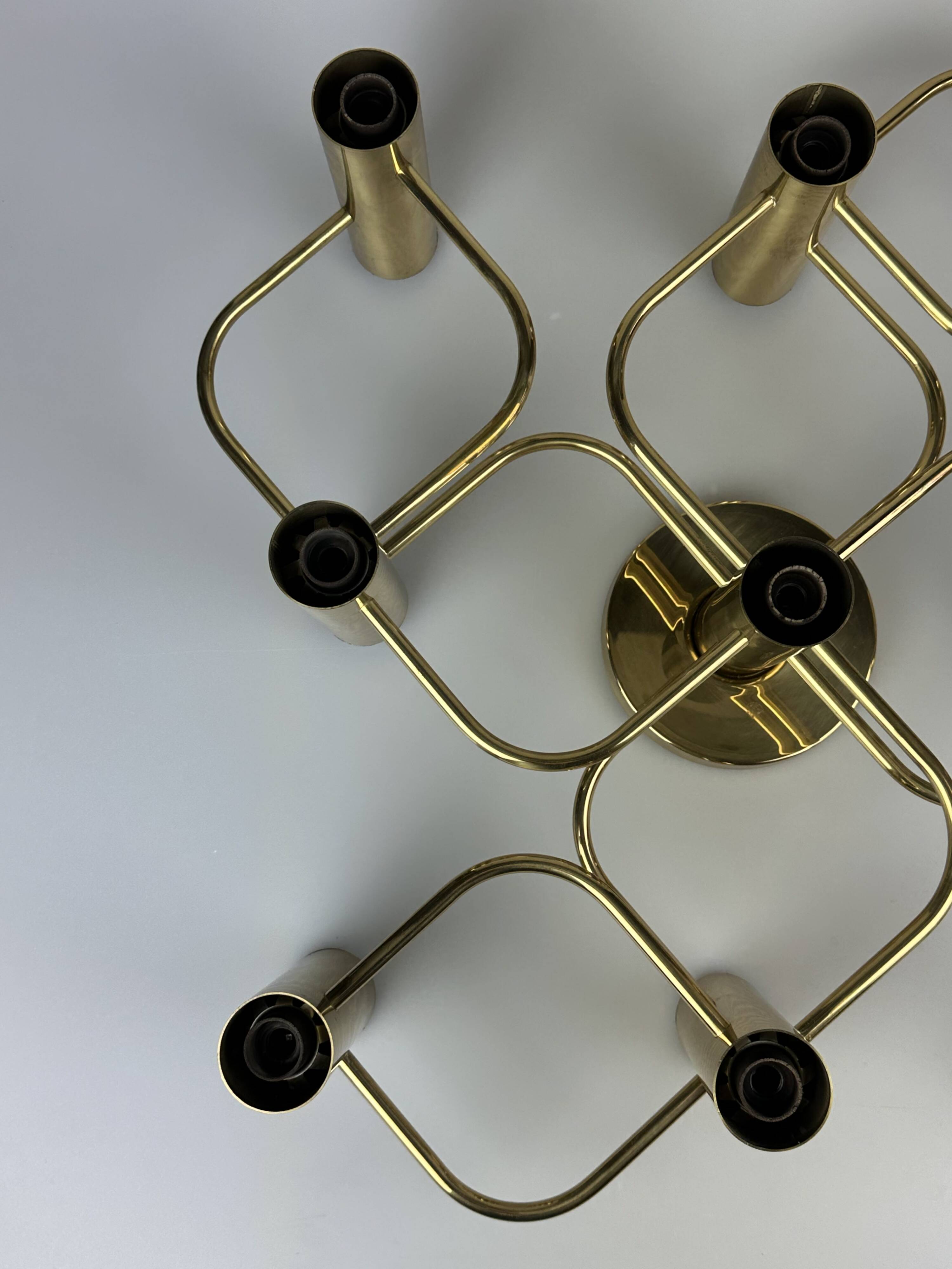 60s 70s 9-bulb ceiling lamp from Leola Leuchten Germany in brass
