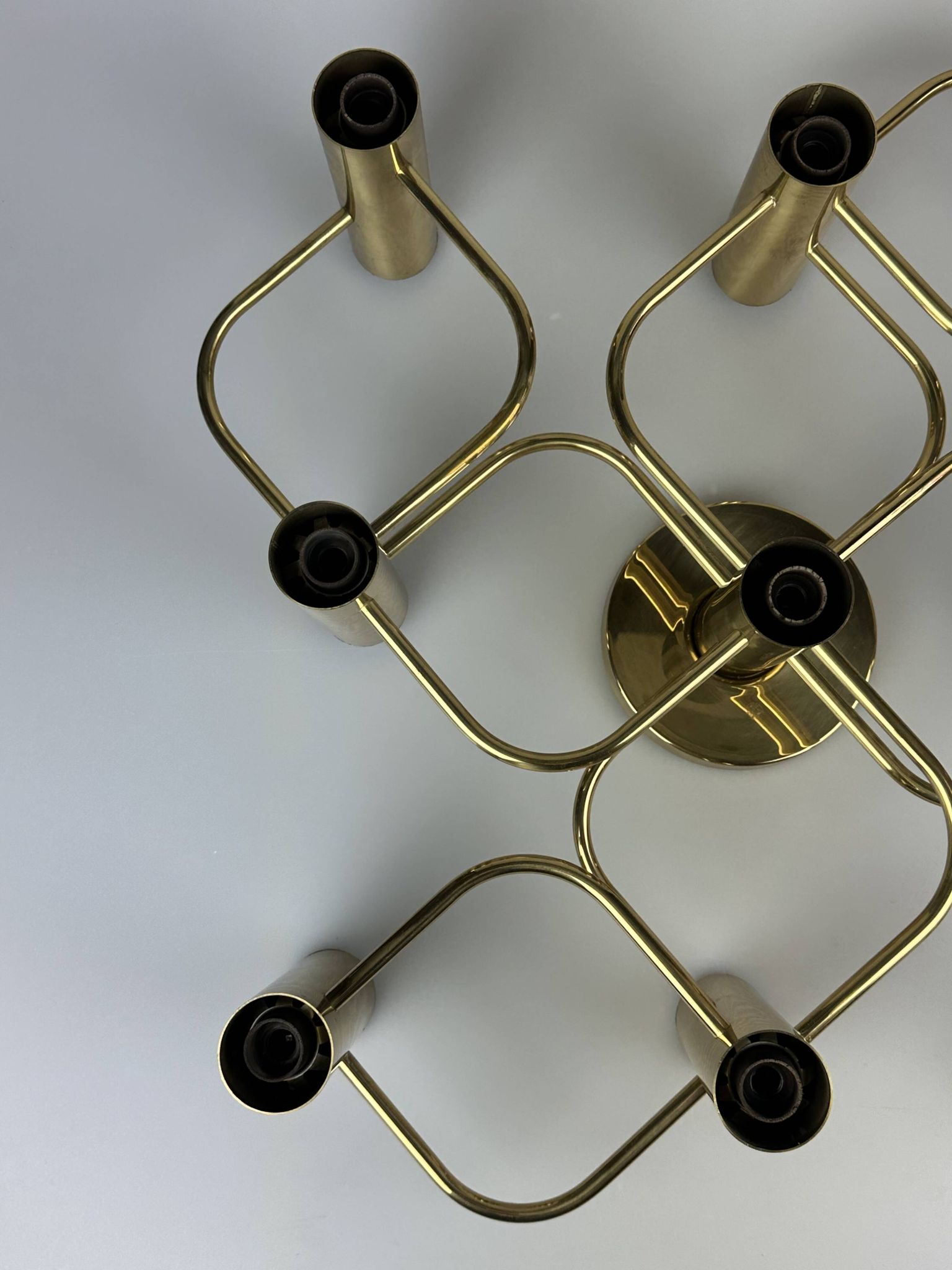 60s 70s 9-bulb ceiling lamp from Leola Leuchten Germany in brass