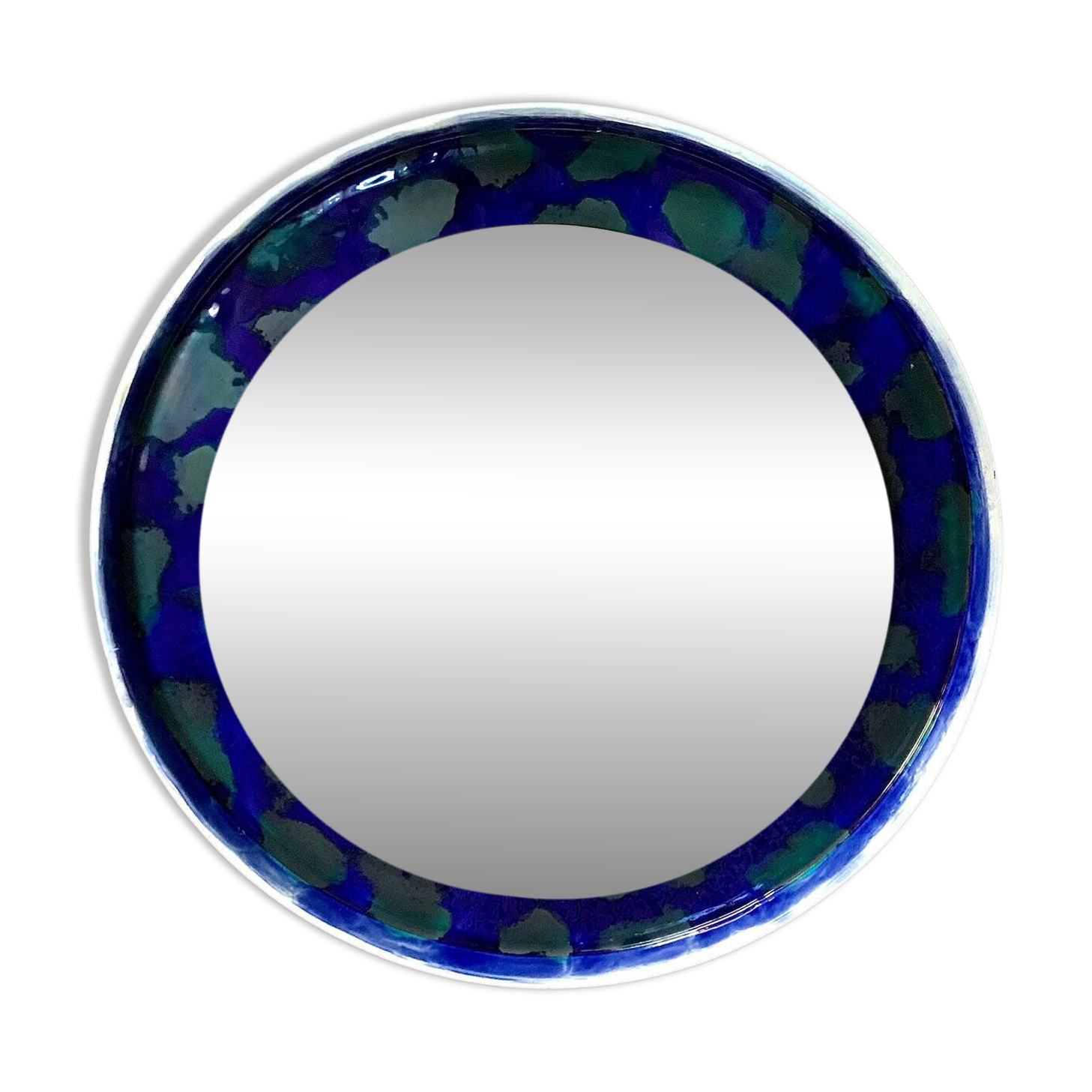 Hand-painted round ceramic art wall mirror, Germany 1960s