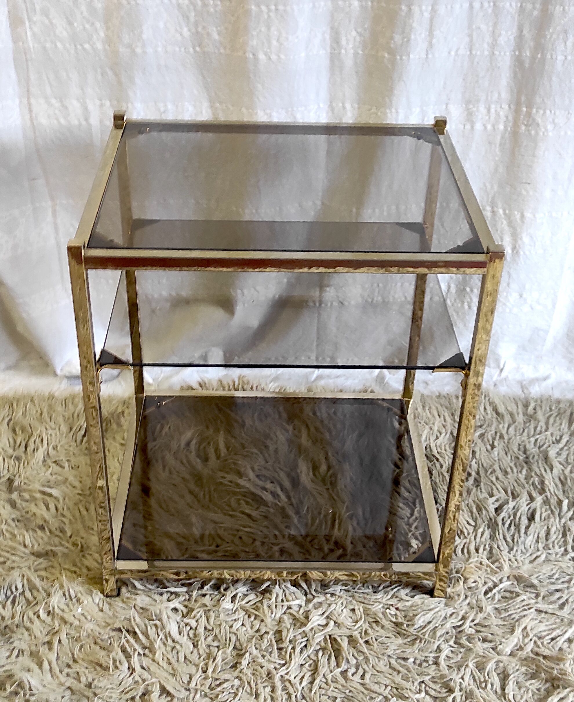 Side table in gilded metal and smoked glass by Belgo Chrome 60s/70s
