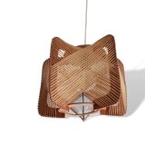 Vintage 60s wooden wood straw hanging lamp