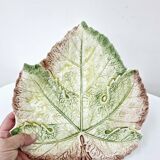 Vintage Draining Salad Bowl Signed GV In Grape Vine Leaf Barbotine