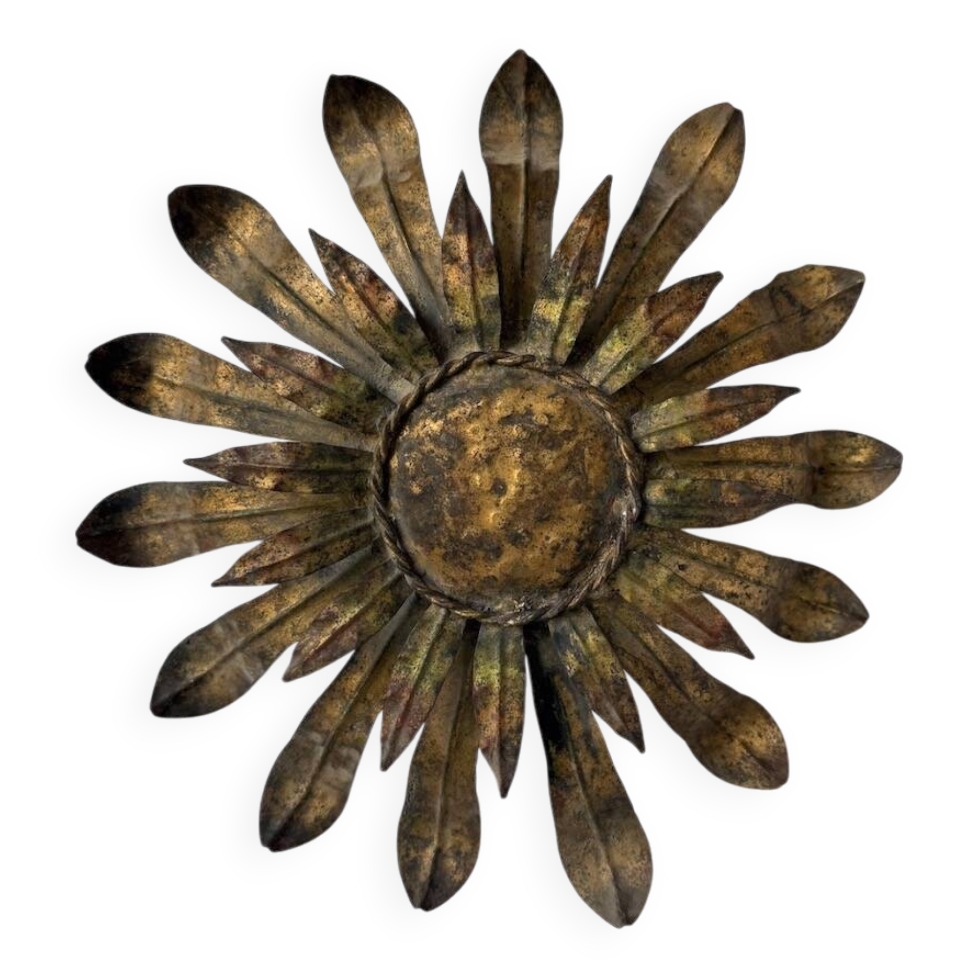 Ceiling or wall light with sun motif, brass, 1950s