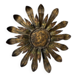 Ceiling or wall light with sun motif, brass, 1950s