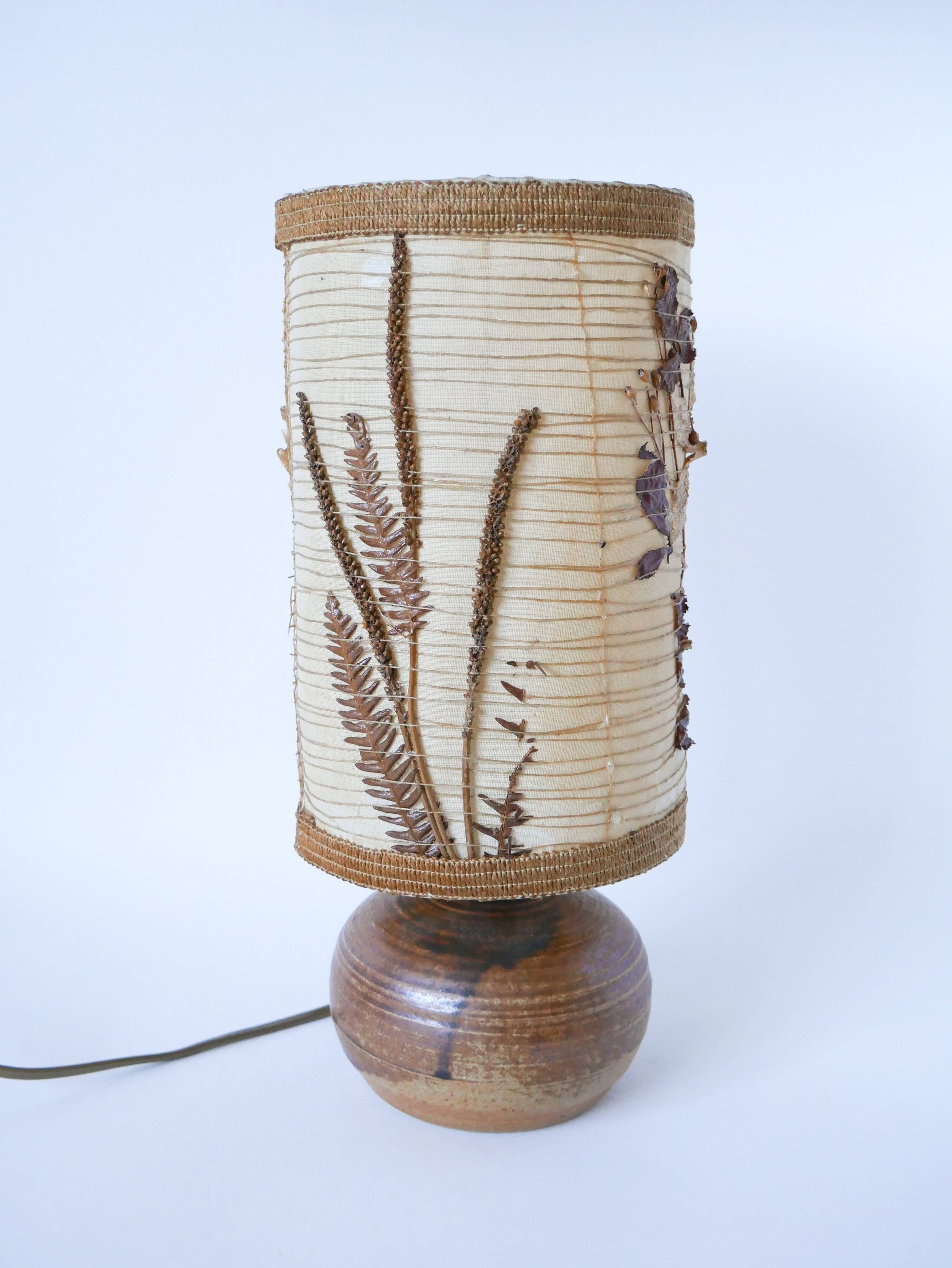 Sandstone lamp with dried flower lampshade, 1970
