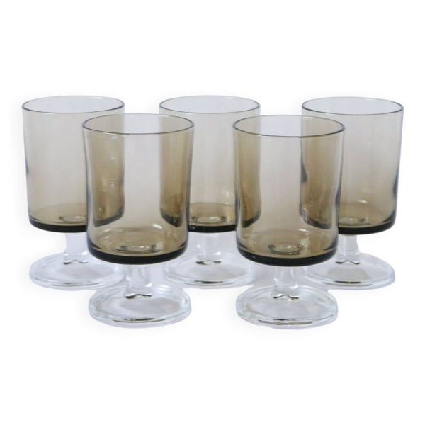 Lot de 5 verres à vin en verre fumé Made in France 1970